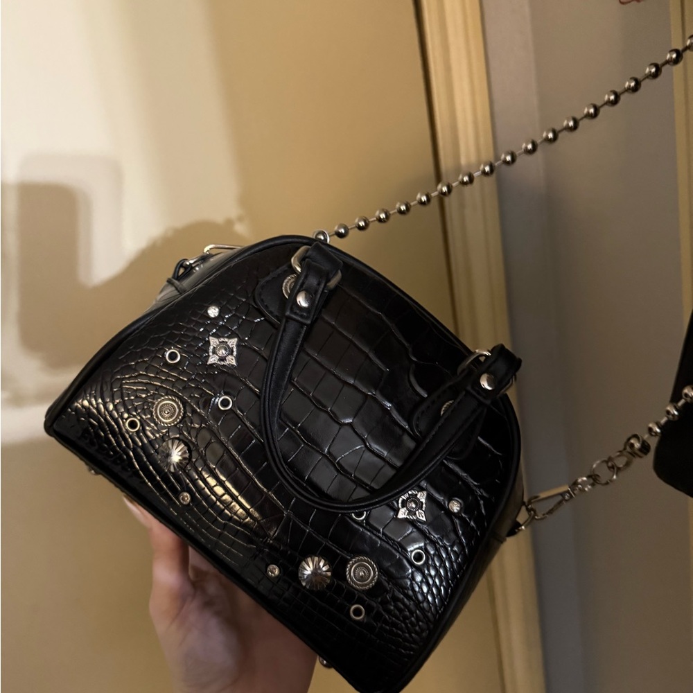 Black Croc-Embossed Handbag